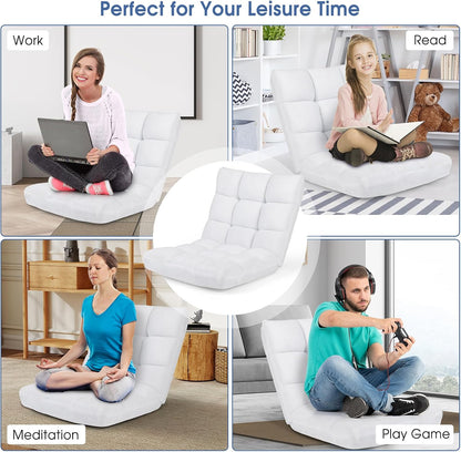 Cushioned Floor Chair, 14-Position Adjustable Padded Lazy Recliner with Comfortable Back Support and Skin-Friendly Cover, Great for Reading, Playing Game, Meditating (Beige)