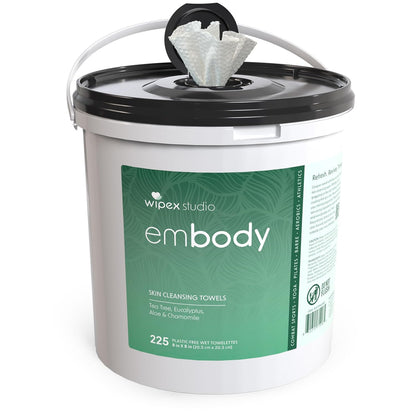 Embody Sport Body Wipes, EWG VERIFIED, 225 Count Bucket, Tea Tree & Eucalyptus Body Wipes with Aloe & Chamomile, for Gyms, Yoga Studios, Fitness Centers & Spas