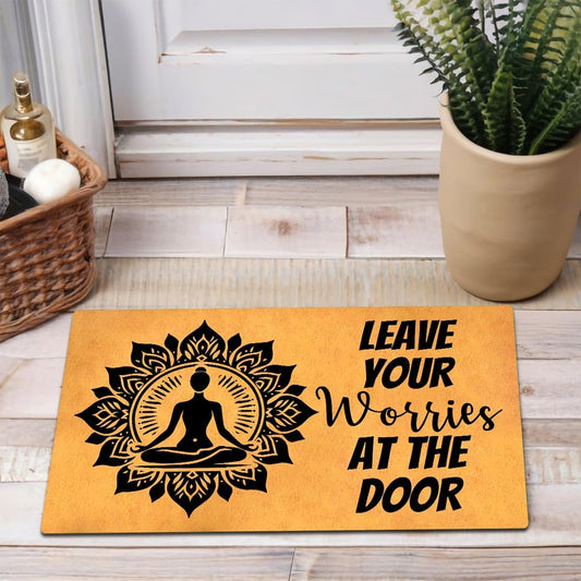 Funny Welcome Doormat Front Door Decor Rugs with Rubber Back 30"(L) x 18"(W) Personalized Matt Outside Entrance (Leave Your Worries At the Door Yoga Meditation Namaste)
