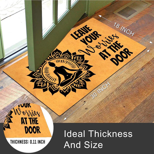 Funny Welcome Doormat Front Door Decor Rugs with Rubber Back 30"(L) x 18"(W) Personalized Matt Outside Entrance (Leave Your Worries At the Door Yoga Meditation Namaste)