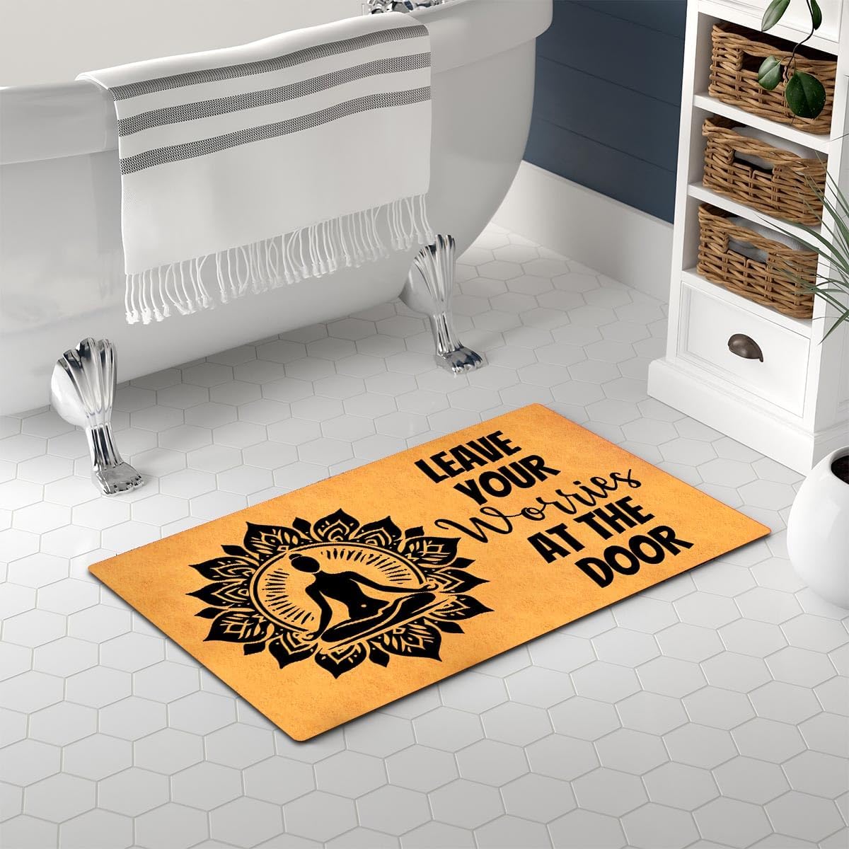 Funny Welcome Doormat Front Door Decor Rugs with Rubber Back 30"(L) x 18"(W) Personalized Matt Outside Entrance (Leave Your Worries At the Door Yoga Meditation Namaste)
