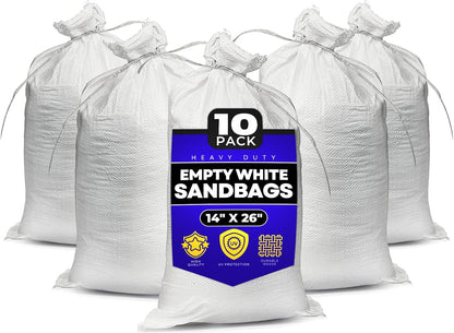 Sand Bags with Ties 14" x 26" - Sand Bags for Flooding, Woven Polypropylene Sandbags, 50 lbs Capacity, 14x26 inches, White