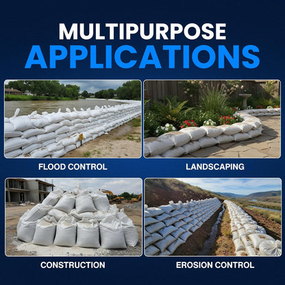 Sand Bags with Ties 14" x 26" - Sand Bags for Flooding, Woven Polypropylene Sandbags, 50 lbs Capacity, 14x26 inches, White