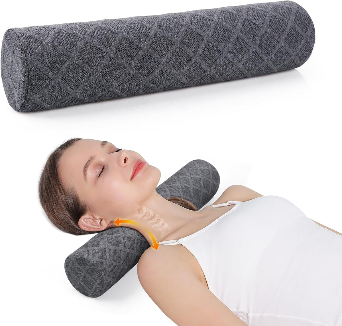 Cervical Roll Pillow, Medium Soft Memory Foam Neck Round Pillow Cylinder Bolster Pillow for Sleeping, Round Neck Support for Bed, Legs, Back and Yoga (Grey, Medium - 3.9" H)