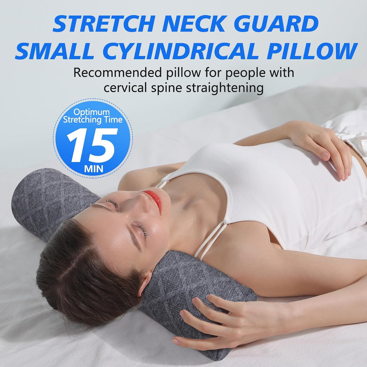 Cervical Roll Pillow, Medium Soft Memory Foam Neck Round Pillow Cylinder Bolster Pillow for Sleeping, Round Neck Support for Bed, Legs, Back and Yoga (Grey, Medium - 3.9" H)