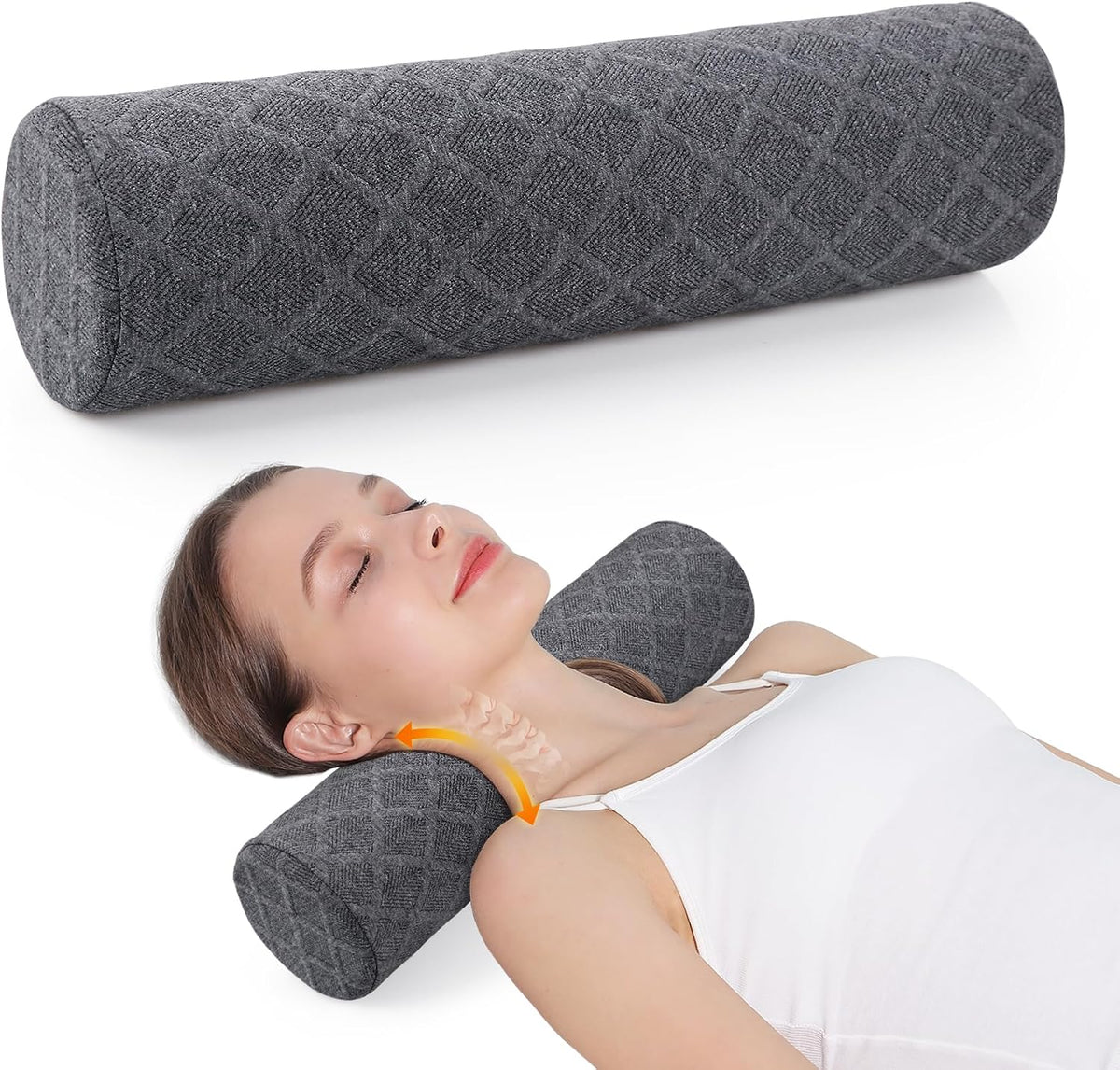 Cervical Roll Pillow, Medium Soft Memory Foam Neck Round Pillow Cylinder Bolster Pillow for Sleeping, Round Neck Support for Bed, Legs, Back and Yoga (Grey, Medium - 3.9" H)