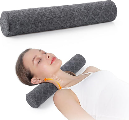 Cervical Roll Pillow, Medium Soft Memory Foam Neck Round Pillow Cylinder Bolster Pillow for Sleeping, Round Neck Support for Bed, Legs, Back and Yoga (Grey, Medium - 3.9" H)