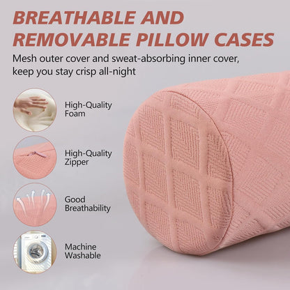 Cervical Roll Pillow, Medium Soft Memory Foam Neck Round Pillow Cylinder Bolster Pillow for Sleeping, Round Neck Support for Bed, Legs, Back and Yoga (Grey, Medium - 3.9" H)