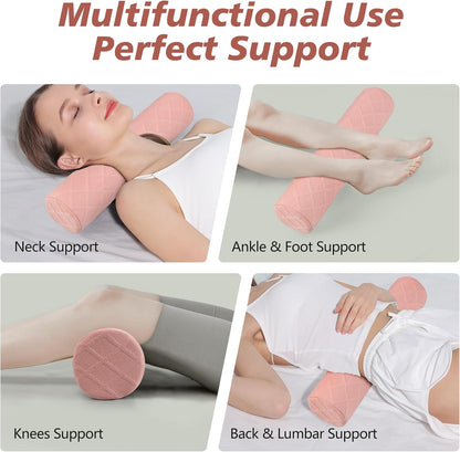 Cervical Roll Pillow, Medium Soft Memory Foam Neck Round Pillow Cylinder Bolster Pillow for Sleeping, Round Neck Support for Bed, Legs, Back and Yoga (Grey, Medium - 3.9" H)