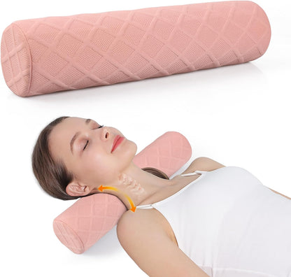 Cervical Roll Pillow, Medium Soft Memory Foam Neck Round Pillow Cylinder Bolster Pillow for Sleeping, Round Neck Support for Bed, Legs, Back and Yoga (Grey, Medium - 3.9" H)