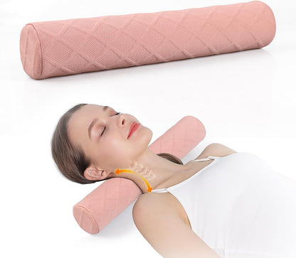 Cervical Roll Pillow, Medium Soft Memory Foam Neck Round Pillow Cylinder Bolster Pillow for Sleeping, Round Neck Support for Bed, Legs, Back and Yoga (Grey, Medium - 3.9" H)