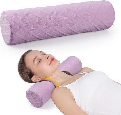 Cervical Roll Pillow, Medium Soft Memory Foam Neck Round Pillow Cylinder Bolster Pillow for Sleeping, Round Neck Support for Bed, Legs, Back and Yoga (Grey, Medium - 3.9" H)