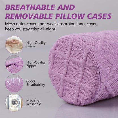 Cervical Roll Pillow, Medium Soft Memory Foam Neck Round Pillow Cylinder Bolster Pillow for Sleeping, Round Neck Support for Bed, Legs, Back and Yoga (Grey, Medium - 3.9" H)