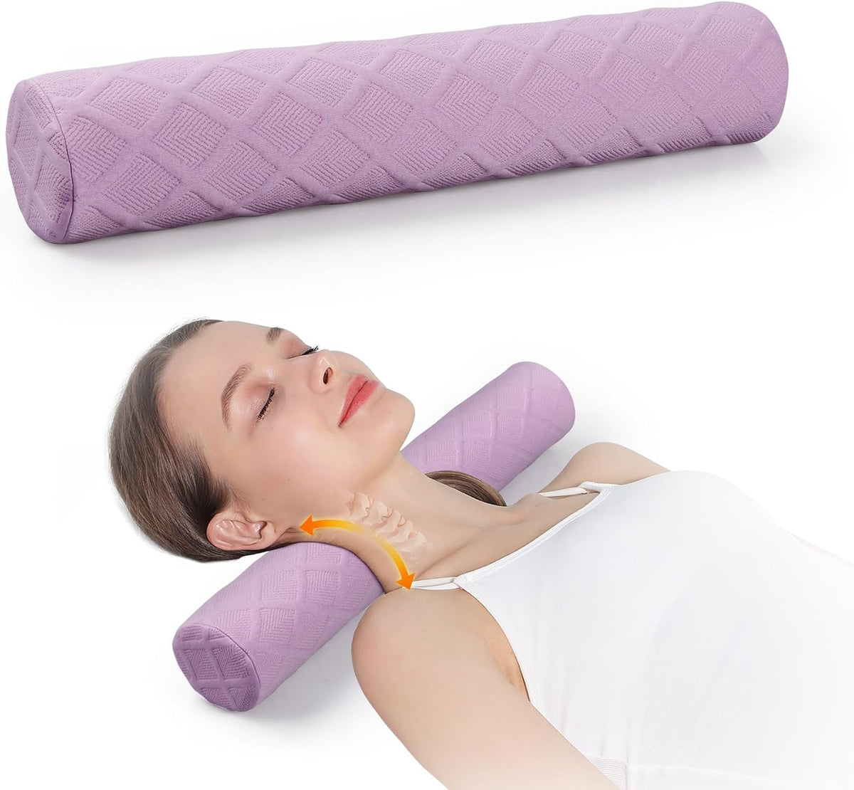Cervical Roll Pillow, Medium Soft Memory Foam Neck Round Pillow Cylinder Bolster Pillow for Sleeping, Round Neck Support for Bed, Legs, Back and Yoga (Grey, Medium - 3.9" H)