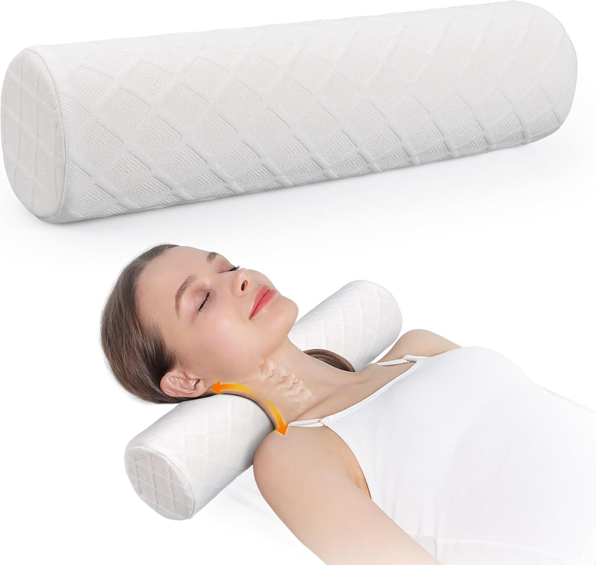 Cervical Roll Pillow, Medium Soft Memory Foam Neck Round Pillow Cylinder Bolster Pillow for Sleeping, Round Neck Support for Bed, Legs, Back and Yoga (Grey, Medium - 3.9" H)