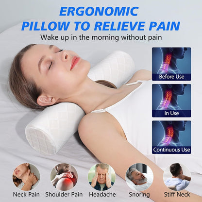 Cervical Roll Pillow, Medium Soft Memory Foam Neck Round Pillow Cylinder Bolster Pillow for Sleeping, Round Neck Support for Bed, Legs, Back and Yoga (Grey, Medium - 3.9" H)