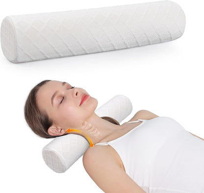 Cervical Roll Pillow, Medium Soft Memory Foam Neck Round Pillow Cylinder Bolster Pillow for Sleeping, Round Neck Support for Bed, Legs, Back and Yoga (Grey, Medium - 3.9" H)