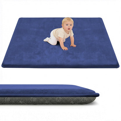 1.3" Thick Baby Play Mat for Floor 79x118"-Large Water-Repellent&Non-Slip Memory Foam Mat for Kids,Toddlers,Soft Velvet Nursery Rug for Tummy Time&Crawling,Yoga,Tatami Style(Blue)