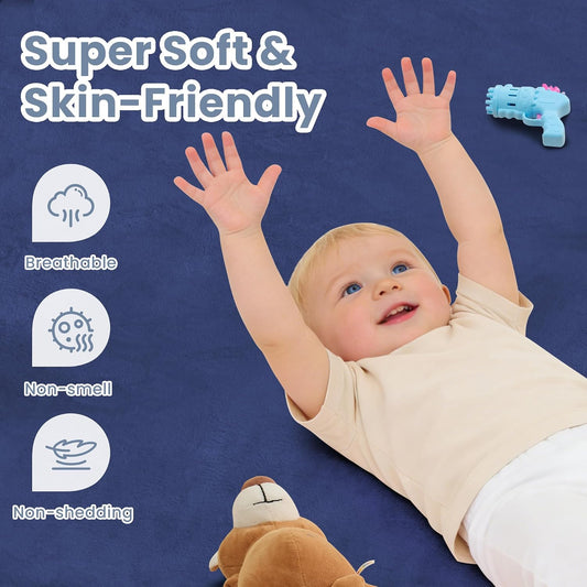 1.3" Thick Baby Play Mat for Floor 79x118"-Large Water-Repellent&Non-Slip Memory Foam Mat for Kids,Toddlers,Soft Velvet Nursery Rug for Tummy Time&Crawling,Yoga,Tatami Style(Blue)