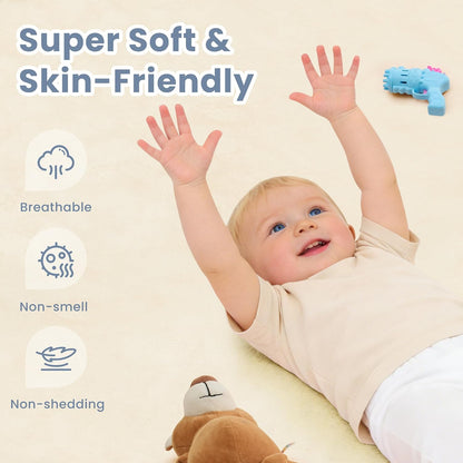 1.3" Thick Baby Play Mat for Floor 79x118"-Large Water-Repellent&Non-Slip Memory Foam Mat for Kids,Toddlers,Soft Velvet Nursery Rug for Tummy Time&Crawling,Yoga,Tatami Style(Blue)