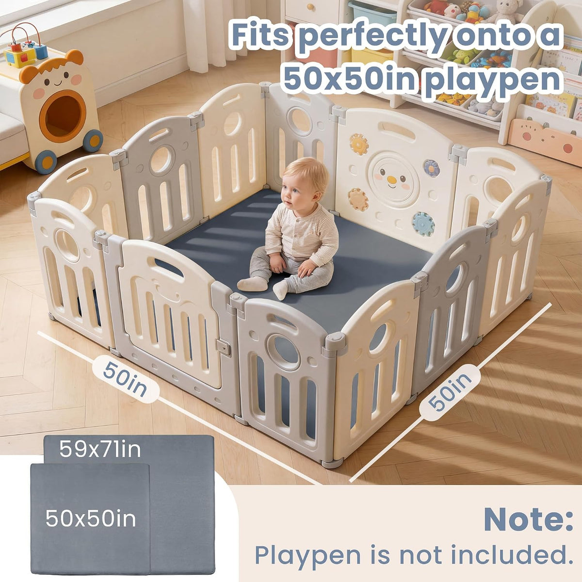 1.3" Thick Baby Play Mat for Floor 79x118"-Large Water-Repellent&Non-Slip Memory Foam Mat for Kids,Toddlers,Soft Velvet Nursery Rug for Tummy Time&Crawling,Yoga,Tatami Style(Blue)
