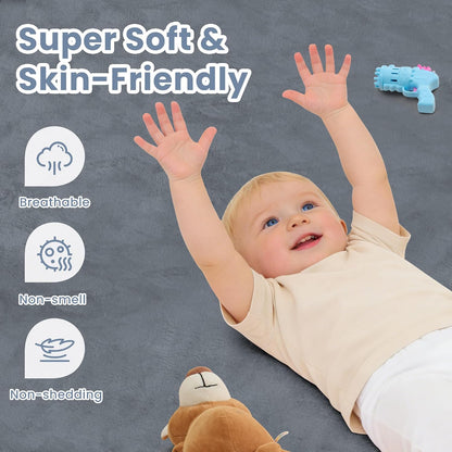 1.3" Thick Baby Play Mat for Floor 79x118"-Large Water-Repellent&Non-Slip Memory Foam Mat for Kids,Toddlers,Soft Velvet Nursery Rug for Tummy Time&Crawling,Yoga,Tatami Style(Blue)