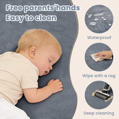 1.3" Thick Baby Play Mat for Floor 79x118"-Large Water-Repellent&Non-Slip Memory Foam Mat for Kids,Toddlers,Soft Velvet Nursery Rug for Tummy Time&Crawling,Yoga,Tatami Style(Blue)
