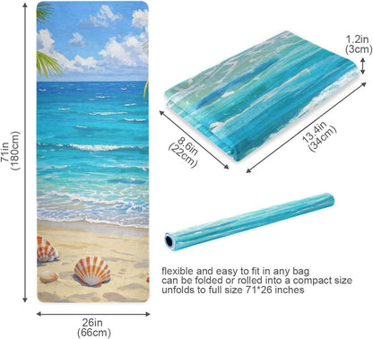 Beach Scenery Starfish Shells Coconut Trees yogamat for fitness printed, natural rubber non slip, with bag for carrying tapete para ejercicio 71x26 inches 1MM