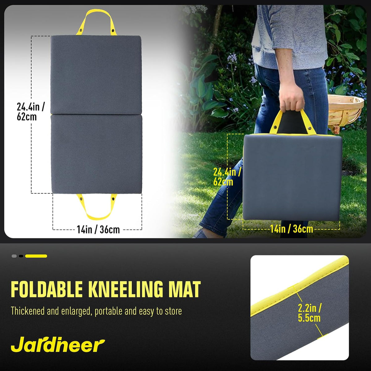 Kneeling Pad for Gardening & Extra Thick Knee Pad – Soft Foam Knee Cushion with Waterproof Cover – Large 24x13 Inch Garden Kneeler Mat for Weeding, Exercise, Floor Work