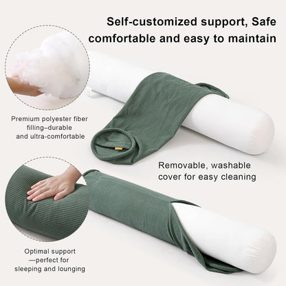 Corduroy Body Pillow, Round Bolster Cylinder Pillow for Adults, Soft Long Support Pillow for Bed & Sofa, Removable Washable Cover,59 x 7.87 Inches,Peacock Blue