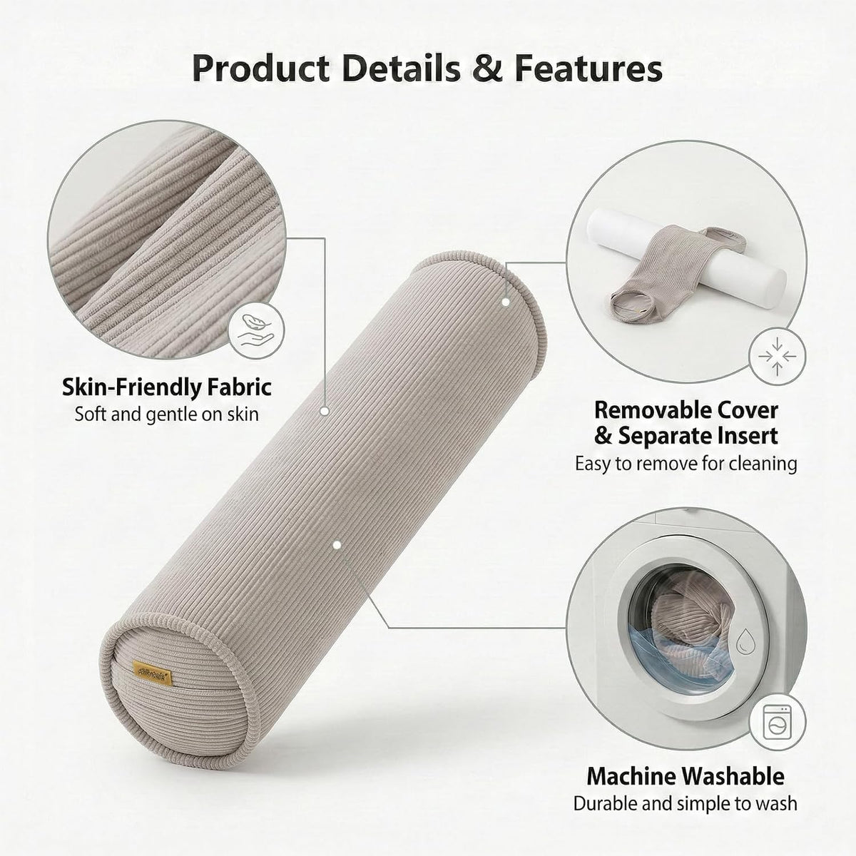 Corduroy Body Pillow, Round Bolster Cylinder Pillow for Adults, Soft Long Support Pillow for Bed & Sofa, Removable Washable Cover,59 x 7.87 Inches,Peacock Blue