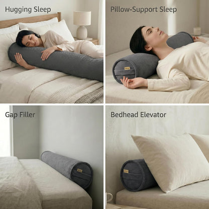 Corduroy Body Pillow, Round Bolster Cylinder Pillow for Adults, Soft Long Support Pillow for Bed & Sofa, Removable Washable Cover,59 x 7.87 Inches,Peacock Blue