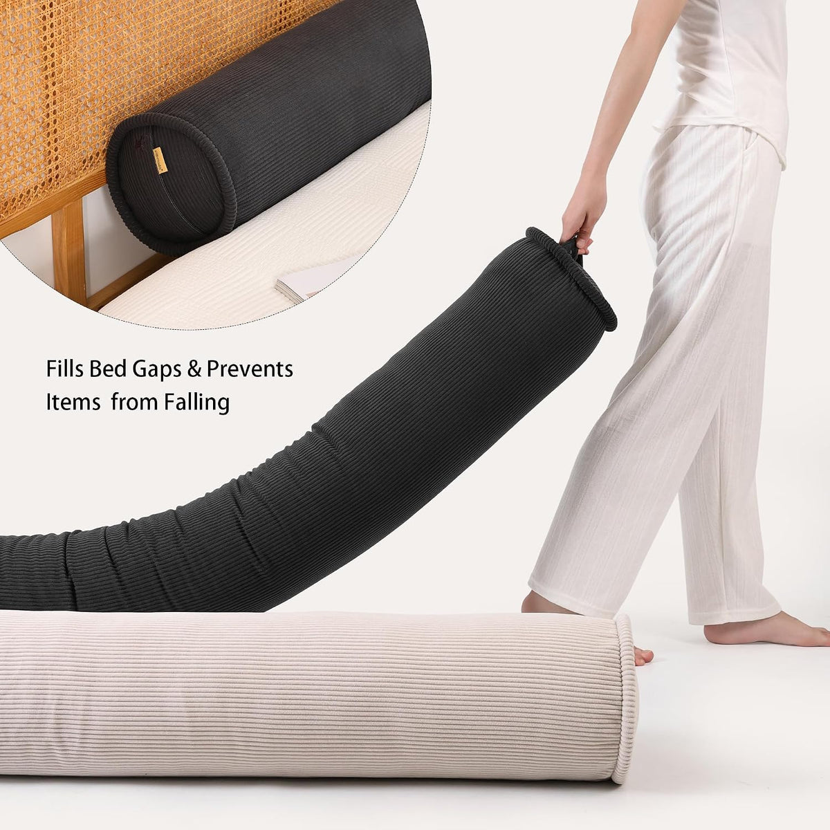Corduroy Body Pillow, Round Bolster Cylinder Pillow for Adults, Soft Long Support Pillow for Bed & Sofa, Removable Washable Cover,59 x 7.87 Inches,Peacock Blue
