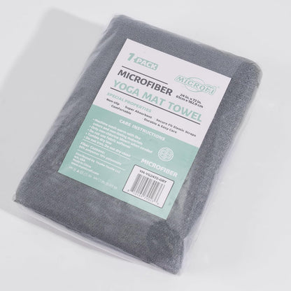Microfiber Hot Yoga Towel Mat, 24 x 72 inches, with Non-Slip Silicone Grip, Secure Fit Elastic Straps (Gray)
