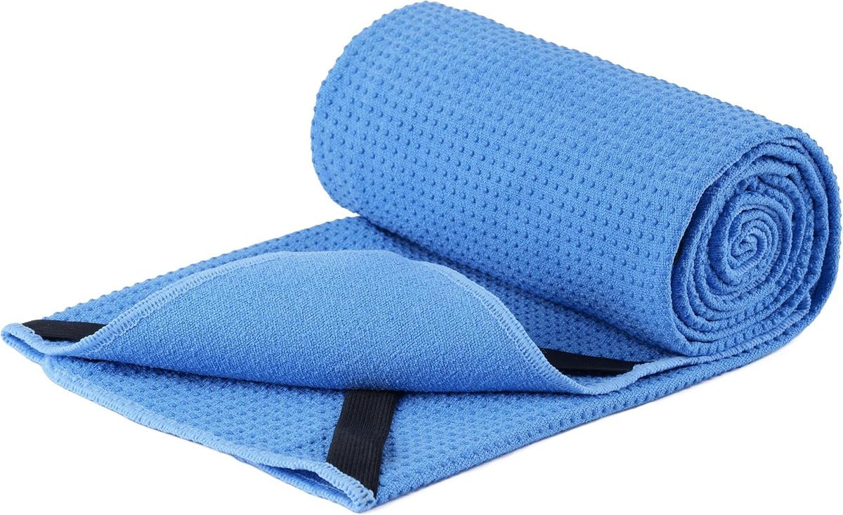 Microfiber Hot Yoga Towel Mat, 24 x 72 inches, with Non-Slip Silicone Grip, Secure Fit Elastic Straps (Gray)