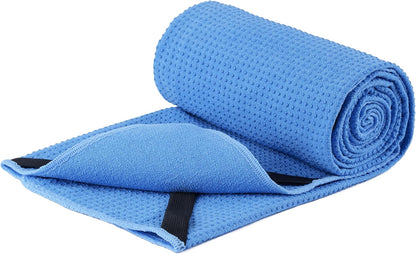 Microfiber Hot Yoga Towel Mat, 24 x 72 inches, with Non-Slip Silicone Grip, Secure Fit Elastic Straps (Gray)