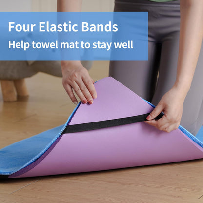 Microfiber Hot Yoga Towel Mat, 24 x 72 inches, with Non-Slip Silicone Grip, Secure Fit Elastic Straps (Gray)