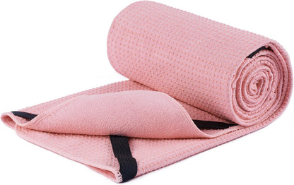 Microfiber Hot Yoga Towel Mat, 24 x 72 inches, with Non-Slip Silicone Grip, Secure Fit Elastic Straps (Gray)
