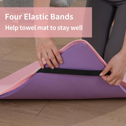Microfiber Hot Yoga Towel Mat, 24 x 72 inches, with Non-Slip Silicone Grip, Secure Fit Elastic Straps (Gray)