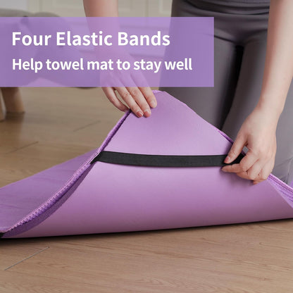 Microfiber Hot Yoga Towel Mat, 24 x 72 inches, with Non-Slip Silicone Grip, Secure Fit Elastic Straps (Gray)