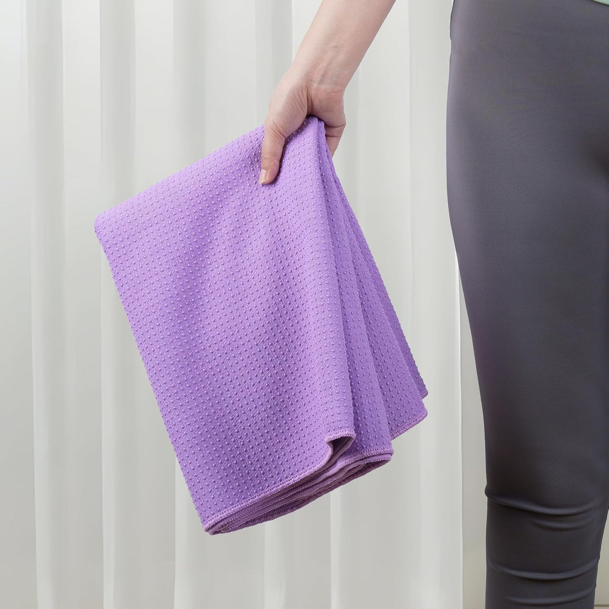 Microfiber Hot Yoga Towel Mat, 24 x 72 inches, with Non-Slip Silicone Grip, Secure Fit Elastic Straps (Gray)