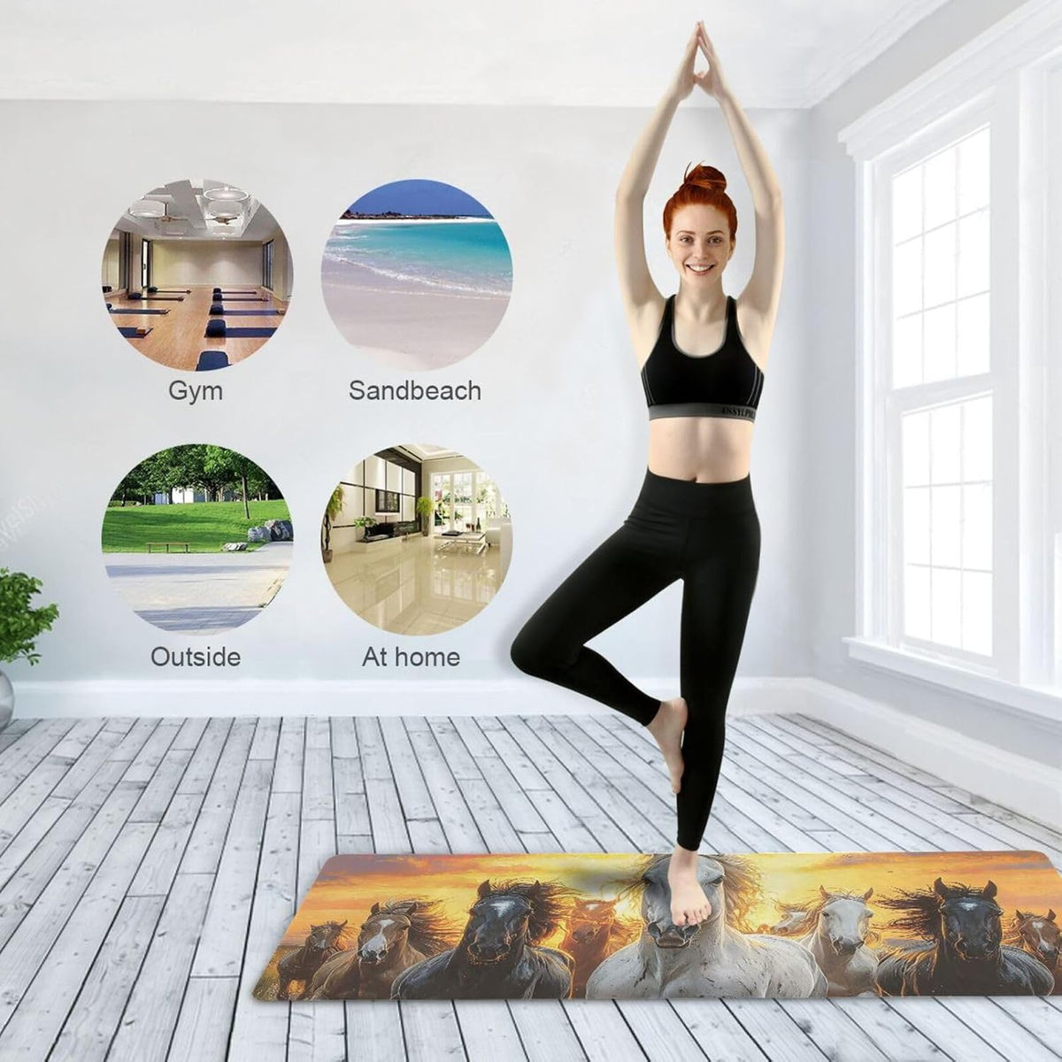 Horses Wading in Water Yoga Mat for Home Workout Fitness Mat for Women Non Slip Exercise Mats with Storage Bag