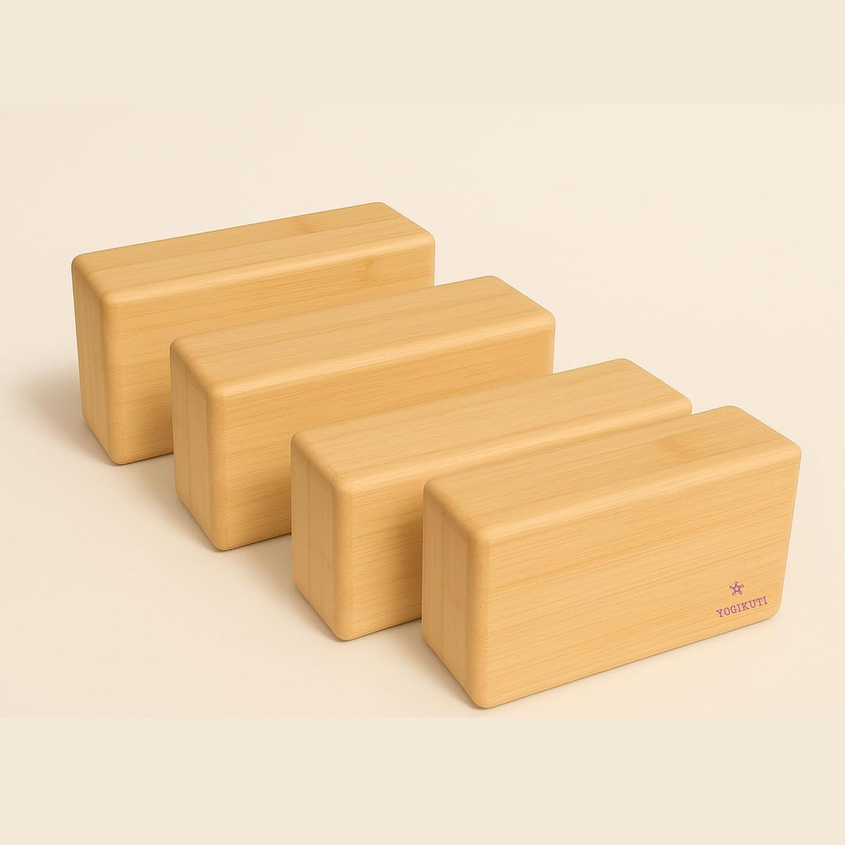Bamboo Yoga Block Set of 4 – Premium Wooden Support Block for Iyengar Yoga, Pilates and Fitness – Lightweight, Strong & Sustainable