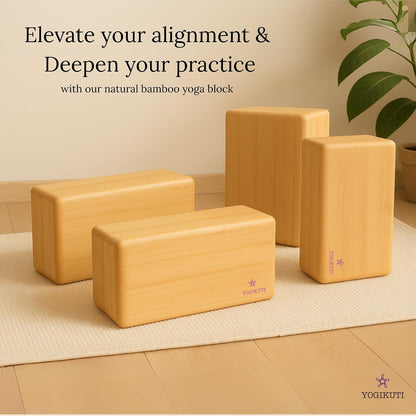 Bamboo Yoga Block Set of 4 – Premium Wooden Support Block for Iyengar Yoga, Pilates and Fitness – Lightweight, Strong & Sustainable