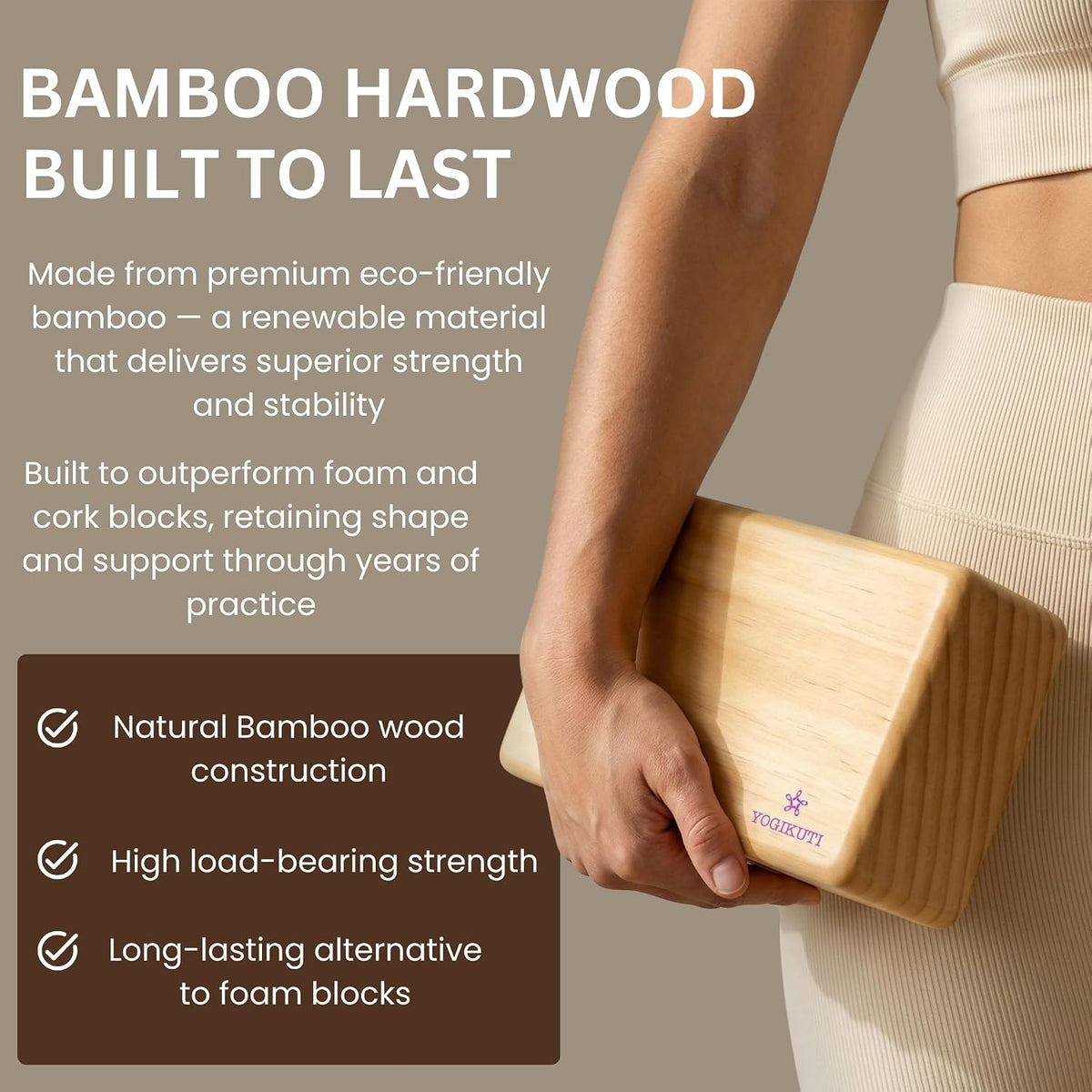 Bamboo Yoga Block Set of 4 – Premium Wooden Support Block for Iyengar Yoga, Pilates and Fitness – Lightweight, Strong & Sustainable
