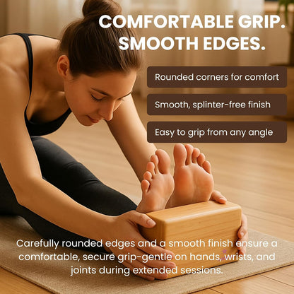 Bamboo Yoga Block Set of 4 – Premium Wooden Support Block for Iyengar Yoga, Pilates and Fitness – Lightweight, Strong & Sustainable