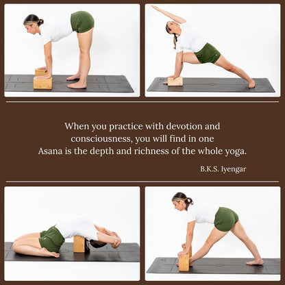 Bamboo Yoga Block Set of 4 – Premium Wooden Support Block for Iyengar Yoga, Pilates and Fitness – Lightweight, Strong & Sustainable