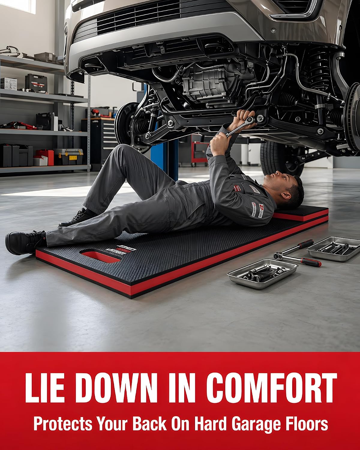 Mechanic Mat, 47.2 x 15.7 x 1 Inch Foldable Mechanic Kneeling Pad, Red