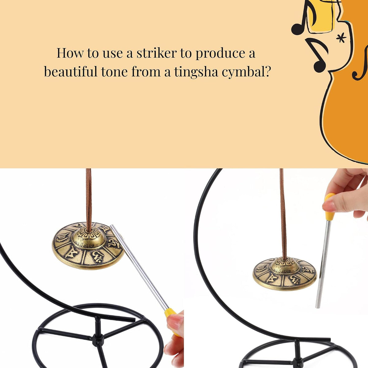 Tingsha Cymbals Tibetan Chime Bells, Healing Bell with Striker(Sanskrit)