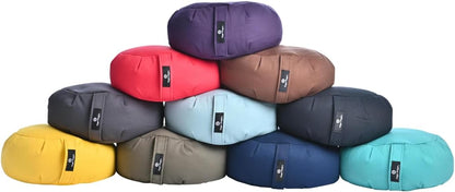Zafu Meditation Cushion - Support in Cross-Legged Sitting, Buckwheat filled, Durable Fabric, Convenient Handle, Handmade in USA